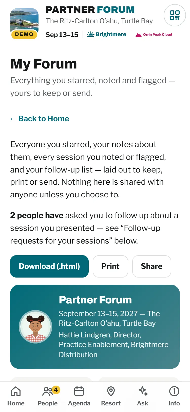 The personal recap with notes, starred people and follow-ups
