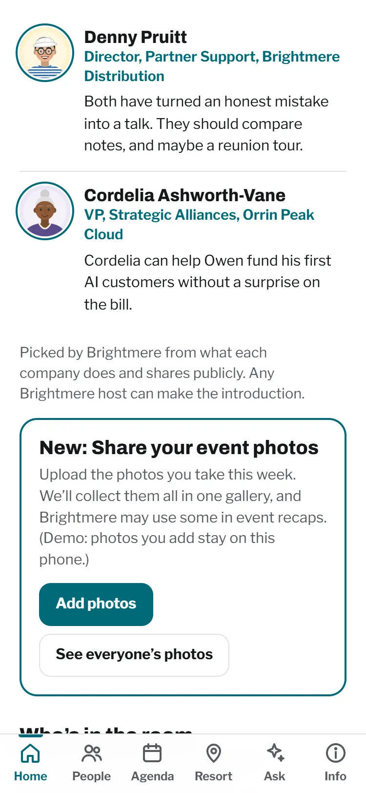 Suggested connections: people worth meeting, each with a reason